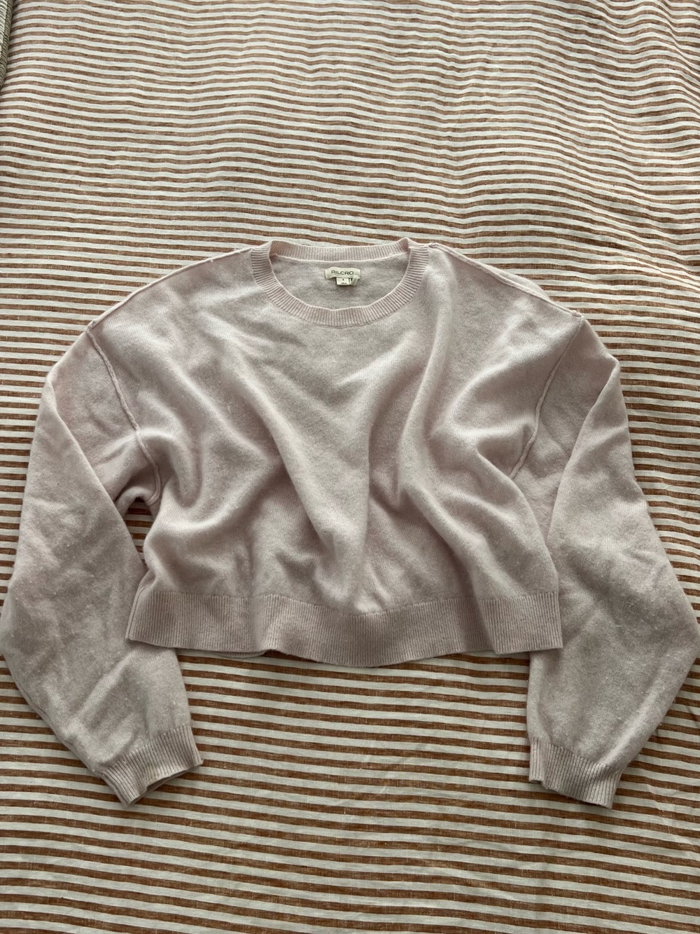 Lovely Light Pink Soft Cropped Crewneck Sweater - Pilcro 100% Cashmere